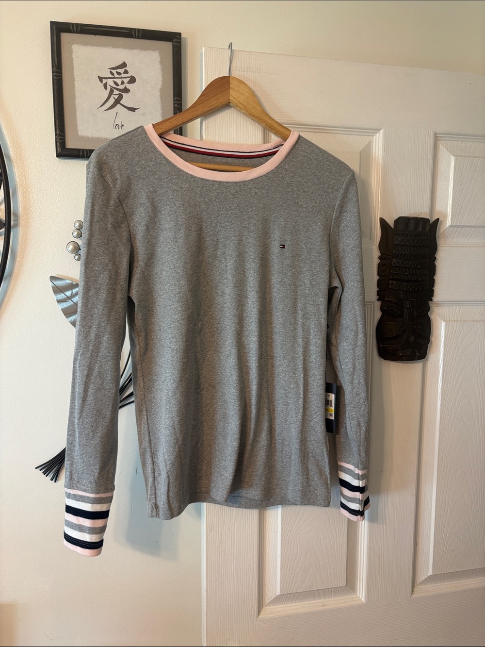 Tommy Hilfiger Grey Crewneck Sweater with Pink & Navy Trim